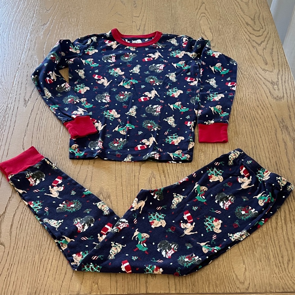Lands’ End - Kids Navy Blue Holiday Dog Print Pajama Set